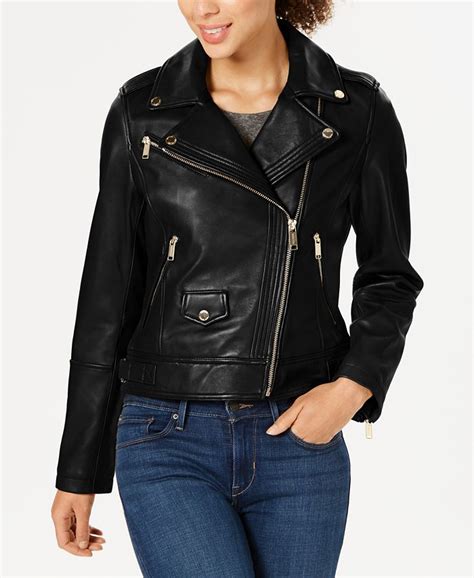 michael michael kors leather moto jacket with faux shearling collar|Michael Kors petite leather jacket.